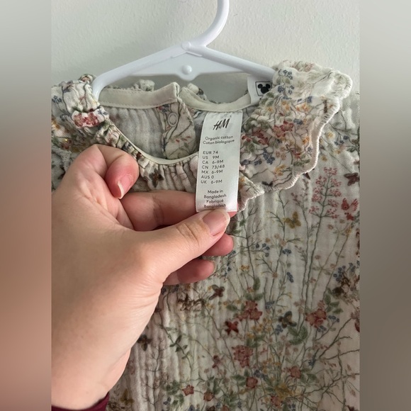 H&M Disney Bambi Woodland Floral Baby Romper Organic Cotton 9M Cottagecore - Picture 3 of 4